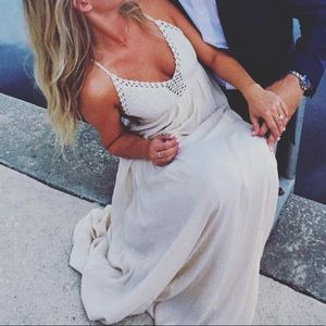Lulus crochet front strappy cream maxi dress